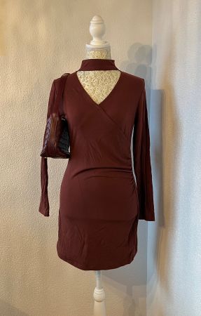 Women's Brown and Burgundy Dress