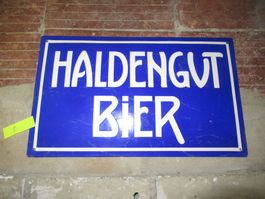 Haldengut Bier Emailschild Blau Weiss Original selten Nr.8