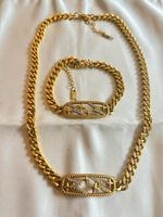 Edelstahl Goldkette & Armband mit Strass Steinchen Set ✨