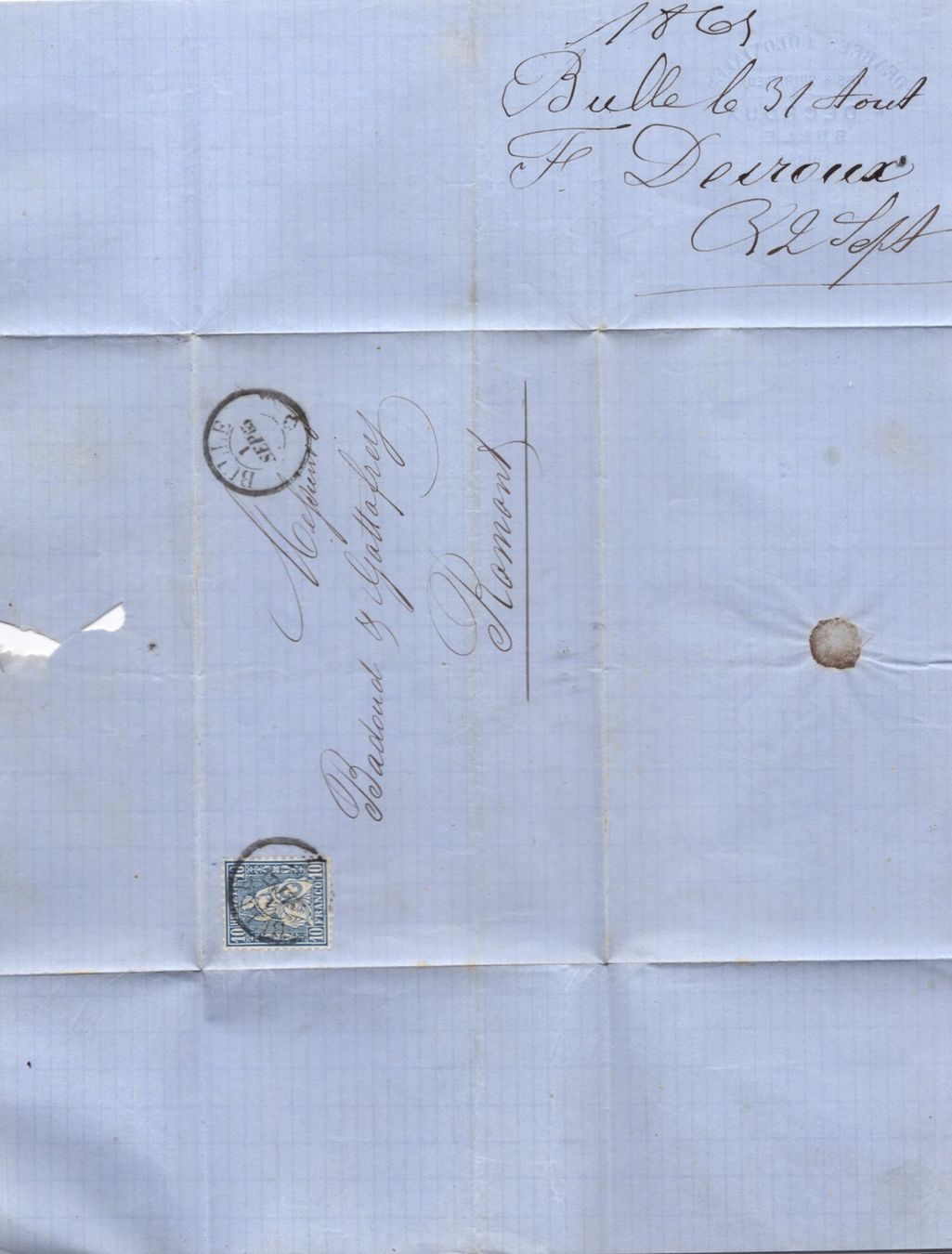 Alle Briefmarken: BULLE,  I. SEP. 65         Faltbrief – Gebraucht aus Aarau von kufi44 1