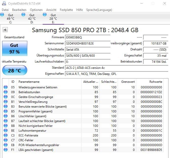 Samsung Harddisks: Samsung SSD 850 Pro 2.0TB – Gebraucht aus Gossau SG von luuuda_chris 2