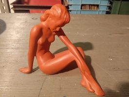 Dekorative Vintage Frauenfigur, Keramik, Orange, Top!