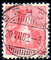 1908 BRUGG VOLLSTEMPEL AUF HELVETIA BRUSTBILD 10 RP - DA101