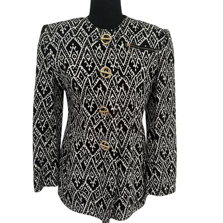 Guy Laroche Vintage Blazer, Schwarz/Weiss Muster, Grösse 36