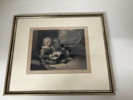 Originale Lithographie, gerahmt, mit Jungen, Top Zustand! (5