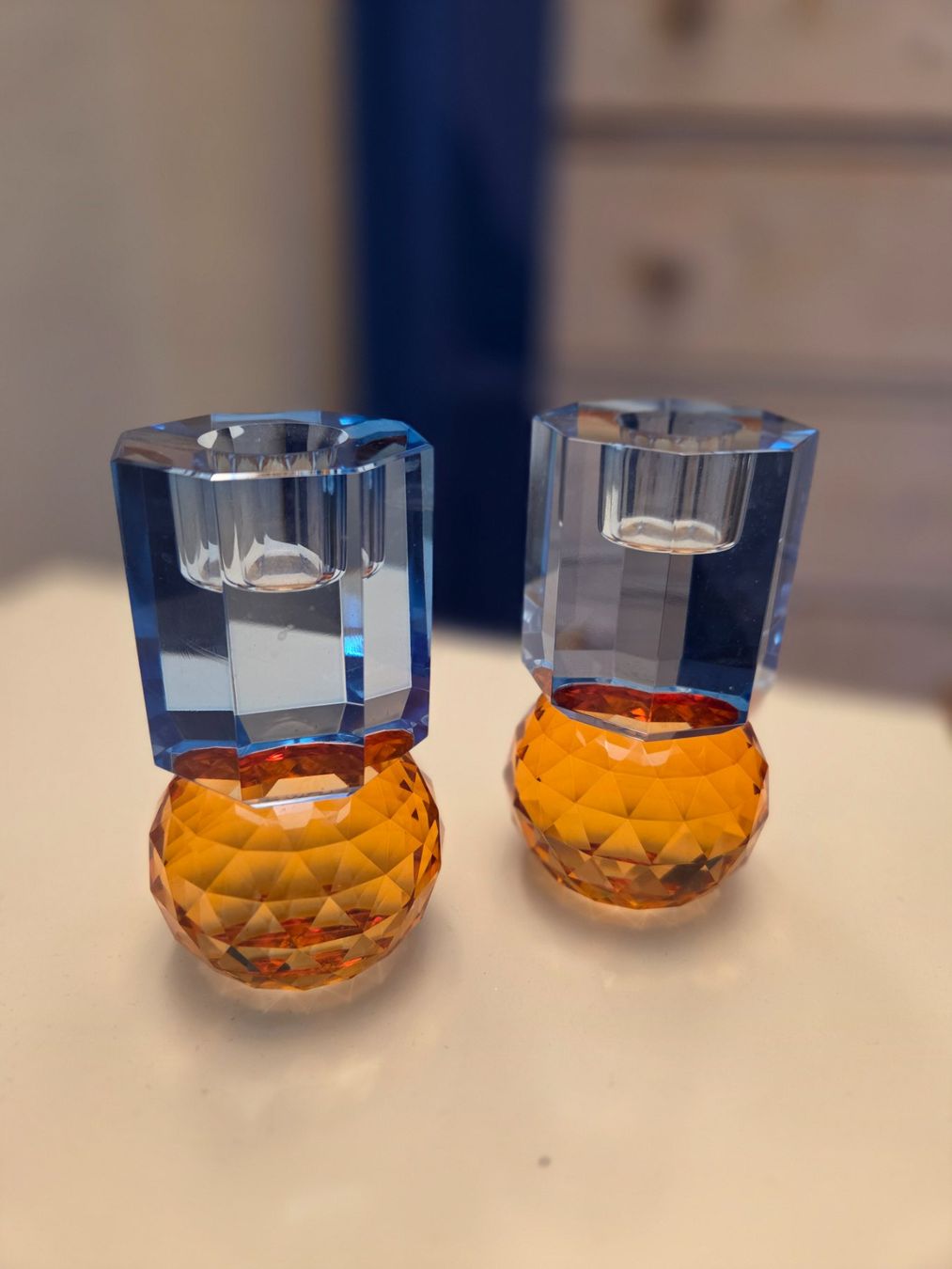 Kerzenständer: 2er Set Kristall-Kerzenständer, blau-orange – Neu (gemäss Beschreibung) aus Zürich von Pinga05 1
