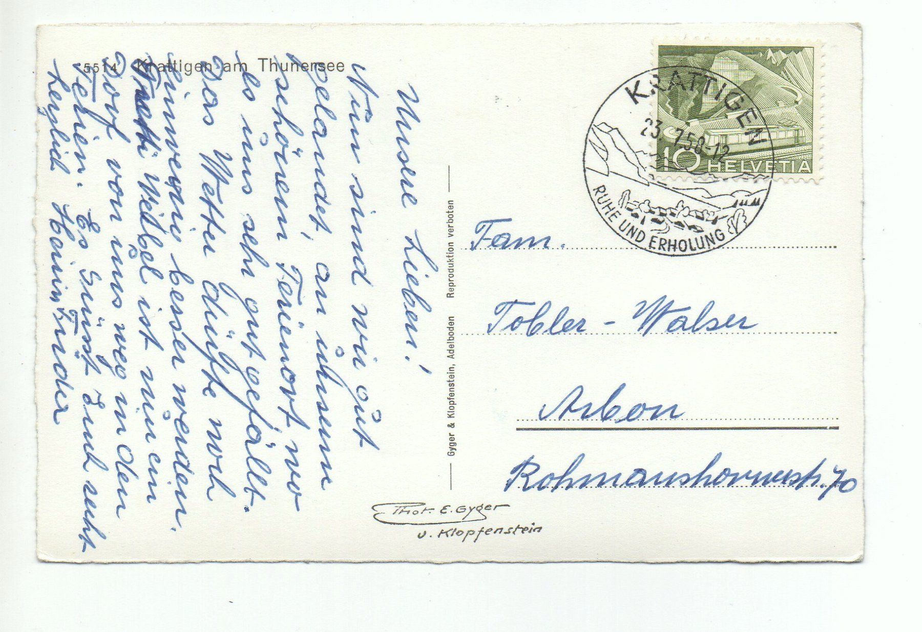 Cartoline postali: KRATIGEN am Thunersee – Usato da Jona venduto da philajona 1