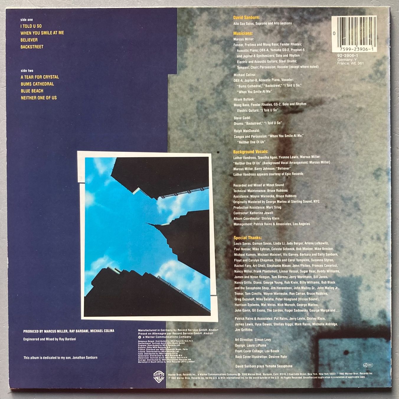 Vinyles: DAVID SANBORN - BACKSTREET – D'occasion à Poliez-Pittet par Newtown-Records 1