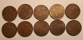 2 centimes Suisse / lot de 10 pièces