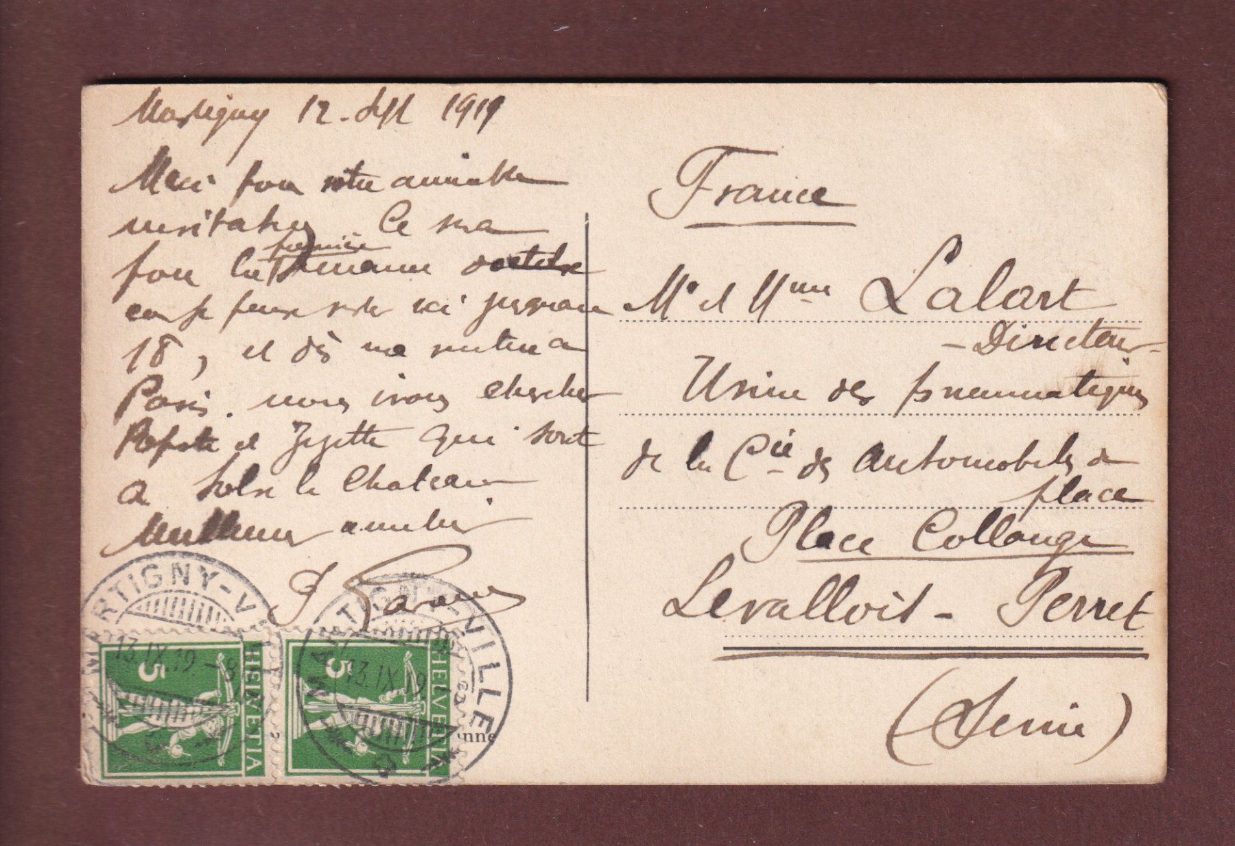 Ansichtskarten: MARTIGNY - La Dranse et la Bâtiaz - 1919 – Gebraucht aus Pully von nicecards 1
