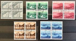 1955 - Pro Patria Viererblock Serie Zentrisch gestempelt