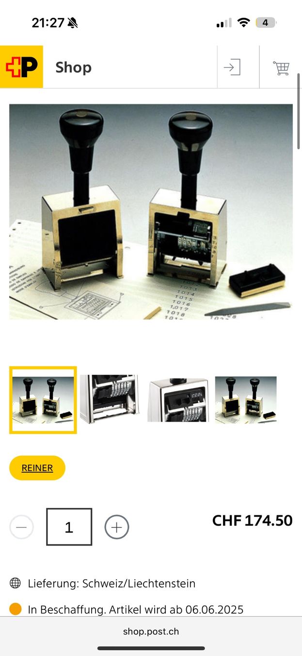 Timbri: Praktischer REINER Numeroteur B6 Stempel – Usato da Rothrist venduto da Fondgruebe 8