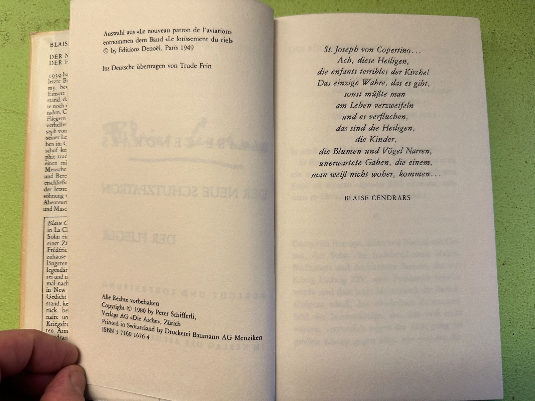 Libri: Blaise Cendrars: Der neue Schutzpatron der Flieger. – Usato da Zürich venduto da allp 3