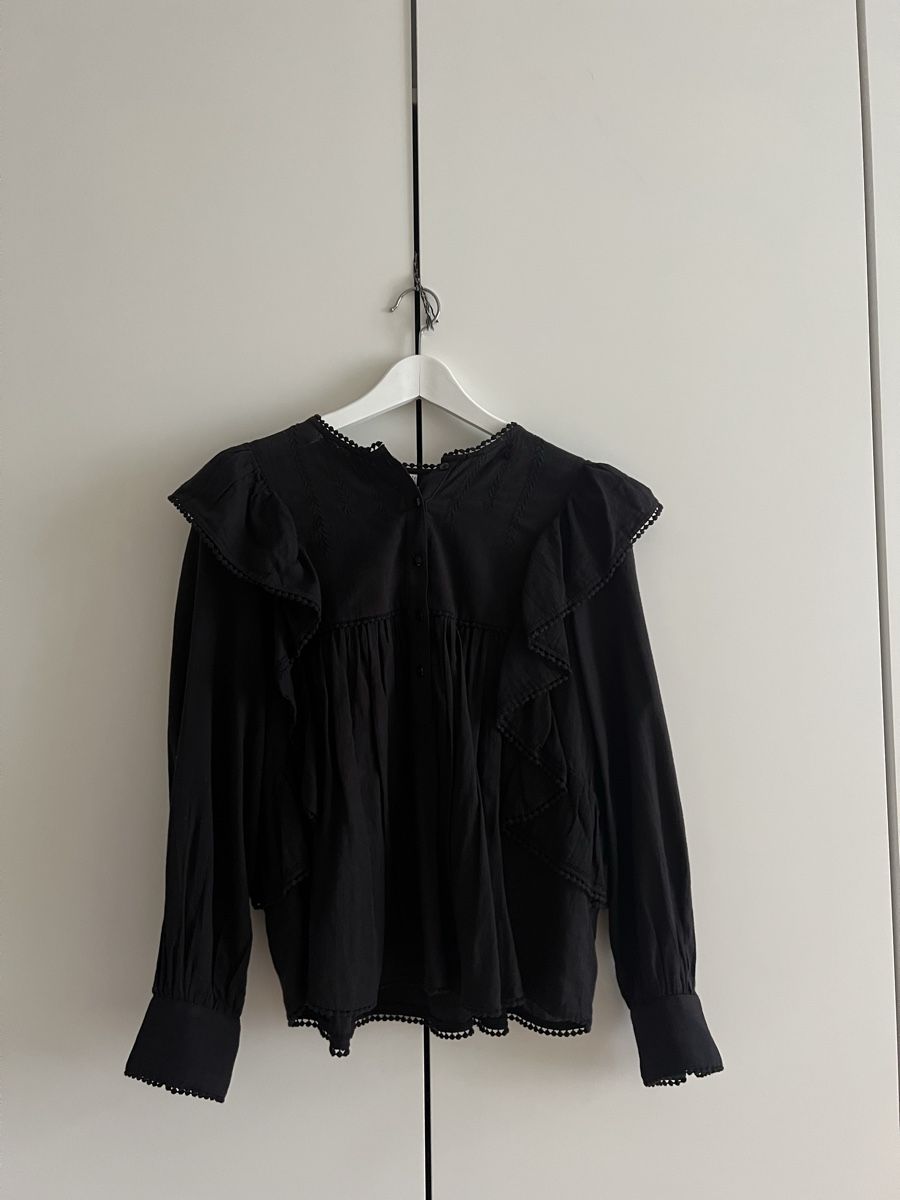 Mango Blusen: Baumwoll-Bluse, Broderie Anglais, schwarz – Gebraucht aus Luzern von Soeuv 1
