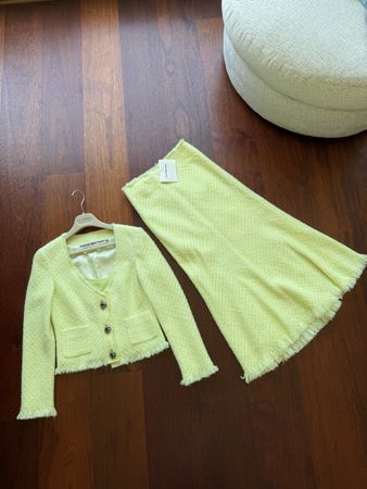 ALEXANDER WANG Chained Tweed Midi Skirt In Yellow 