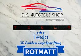 Tesla, 3D Emblem, Logo, Schriftzug, Rotmatt NEU