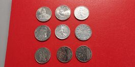 Französische Silbermünzen 100F, 5F Pièces de monnaie fr