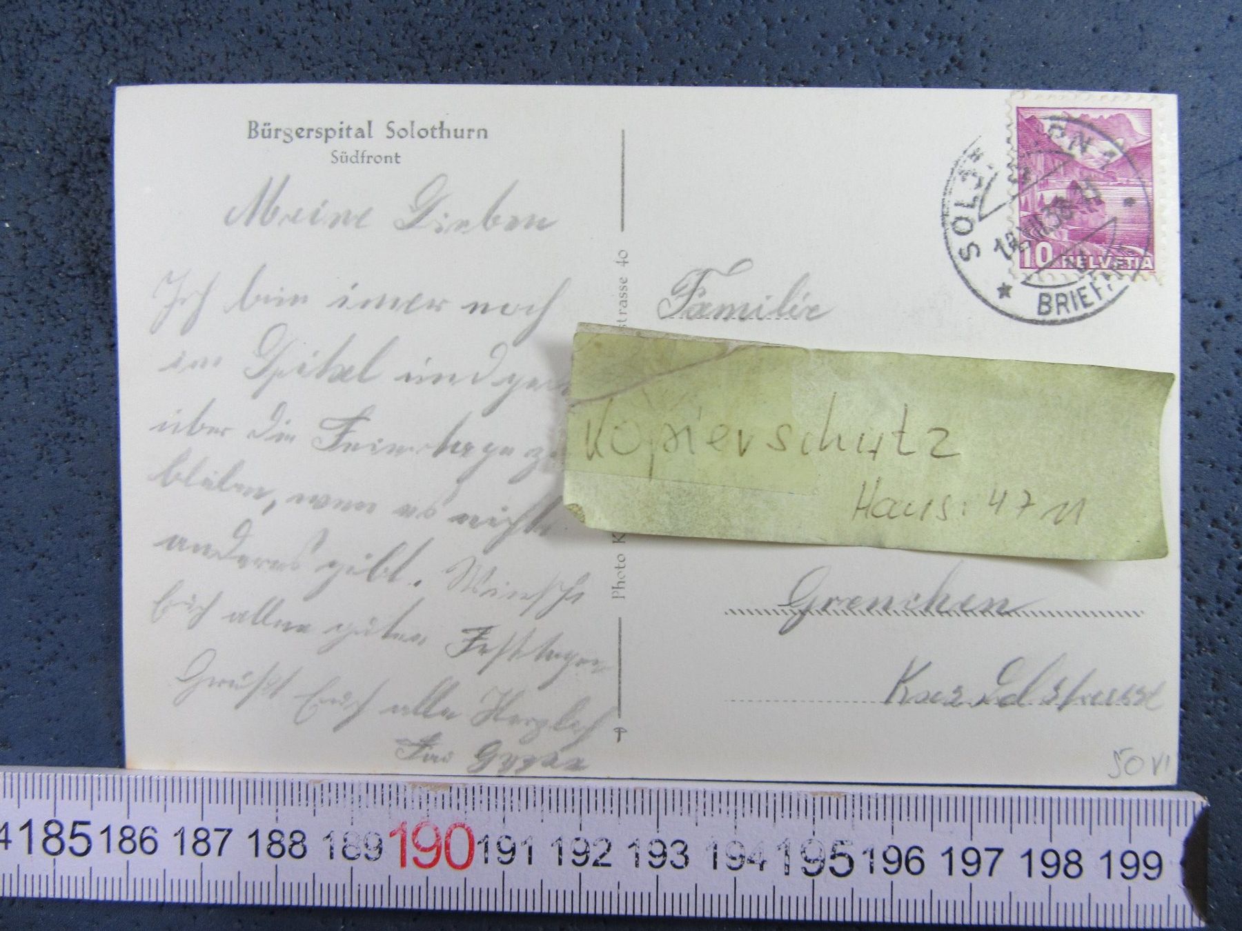 Cartoline postali: SOLOTHURN 1938 BÜRGERSPITAL SÜDFRONT AK SO – Usato da Ettingen venduto da Hausi4711 1