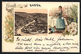 Litho Baden, Ortsansicht aus der Vogelsc