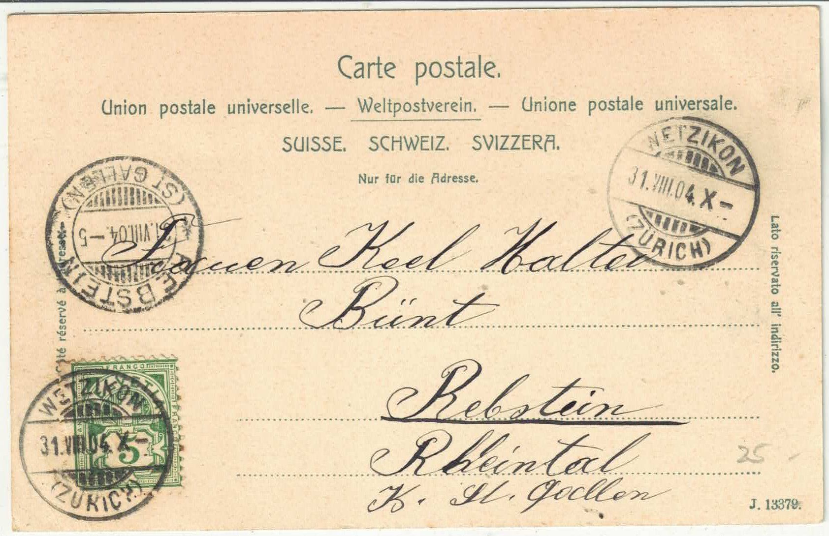 Cartoline postali: Gruss aus Wetzikon - Bahnhofquartier - Litho – Usato da Ettingen venduto da Kartenplanet 1