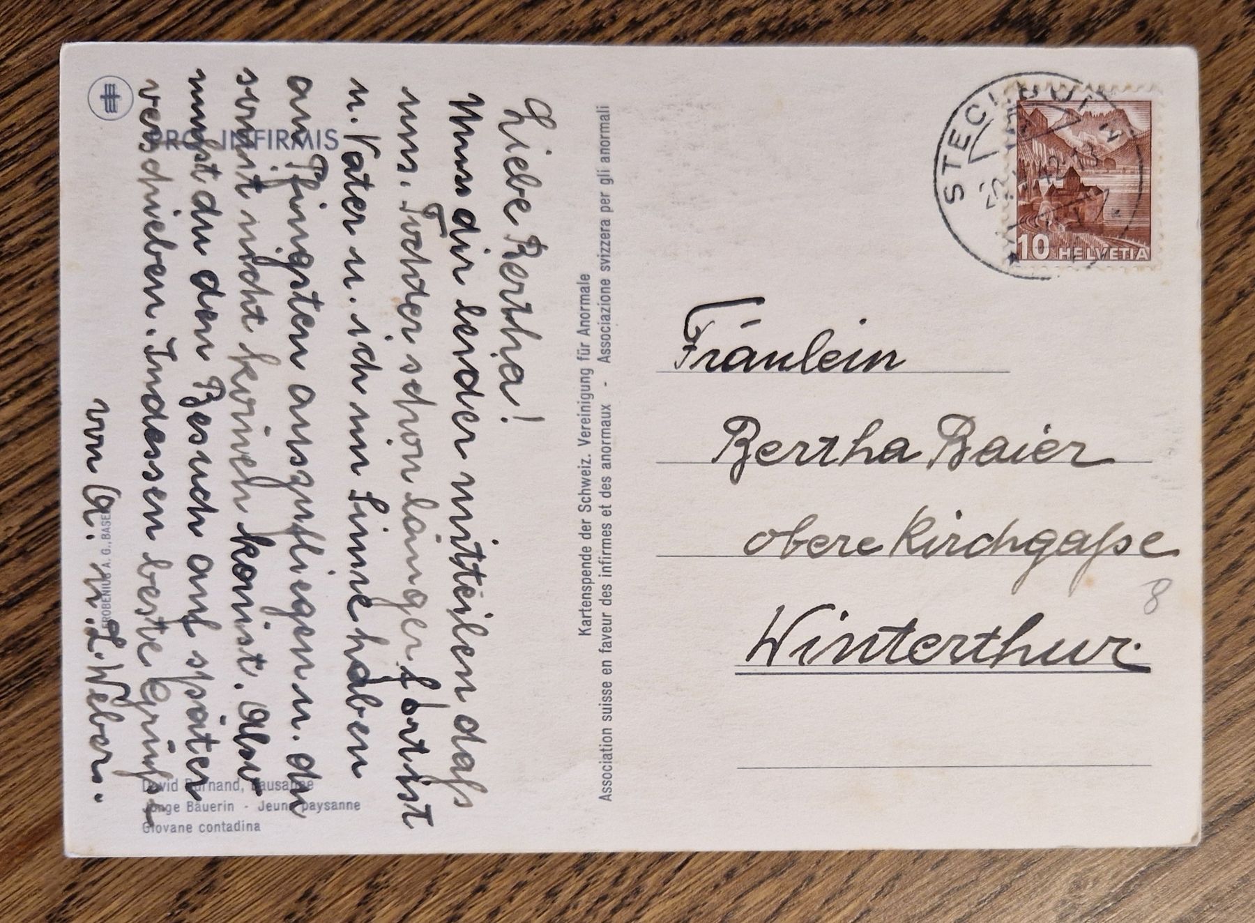 Cartes postales: Pro Infirmis, Junge Bäuerin, 1949 – D'occasion à Ebikon par Donar50 1