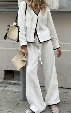 Completo pantaloni e camicia lino colore late-tgL