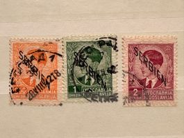 Timbres Yougoslavie 1, 2 D, 50 P, lot 3 pièces