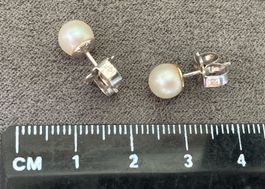Boucles oreilles or blanc perle culture /  Ohrringe Weißgold