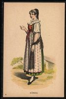AK Zürich, Schweizerin in Volkstracht