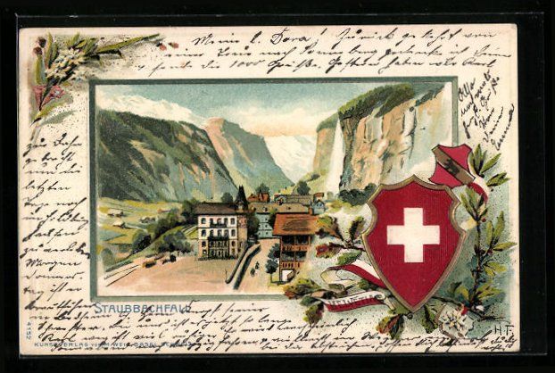 Cartes postales: Passepartout-Lithographie Staubbachfall, – D'occasion à Berlin par bartko-reher