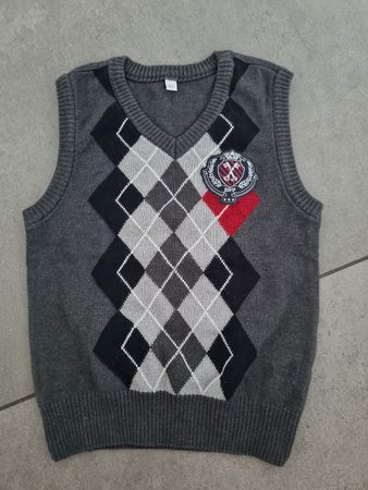 Kinder Gilet gestrickt Rautenmuster grau Grösse 92