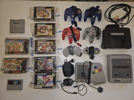 SUPER-Nintendo-SNES-64-Set-Konsolen-Spiele-Mario-Party-Kart-
