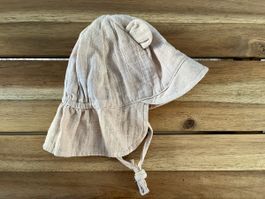 Musselin Schirmmütze mit Nackenschutz, UV-Schutz, Grösse 39