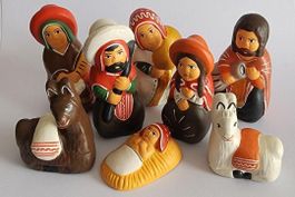 Peru: Handbemalt Keramik Krippe Figuren, 8 St. Neu!!