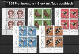 1955, Pro Juventute im 4-Block, Tabs postfrisch Kt. 102 -+