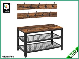 Industrielle Garderobe mit Schuhbank und Haken