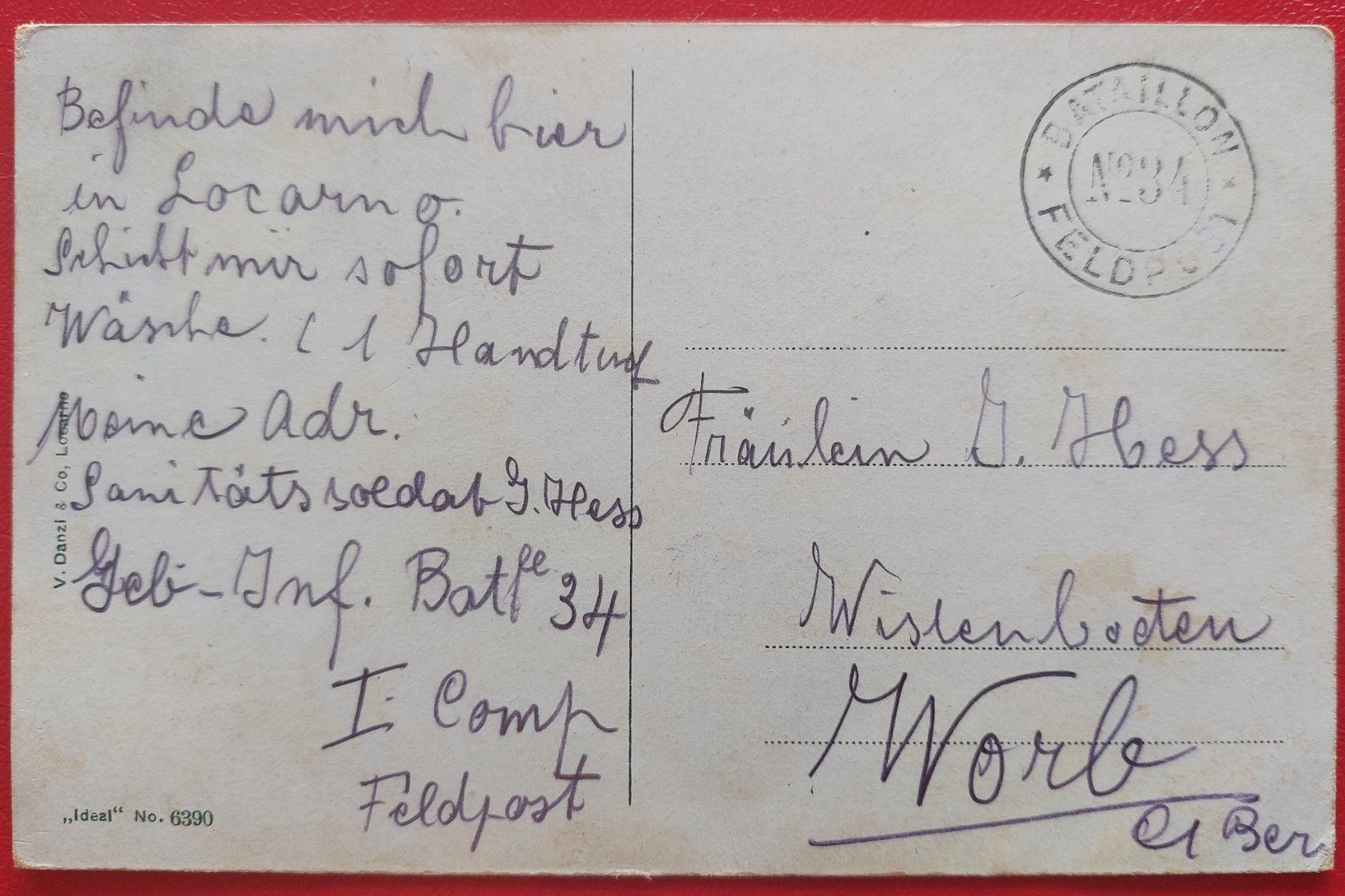 Cartoline postali: Locarno - Bataillon 34 Feldpost – Usato da St-Légier-La Chiésaz venduto da Theo005 1