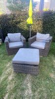 Rattan Sitzgruppe 2 Sessel 1 Hocker (Tisch)