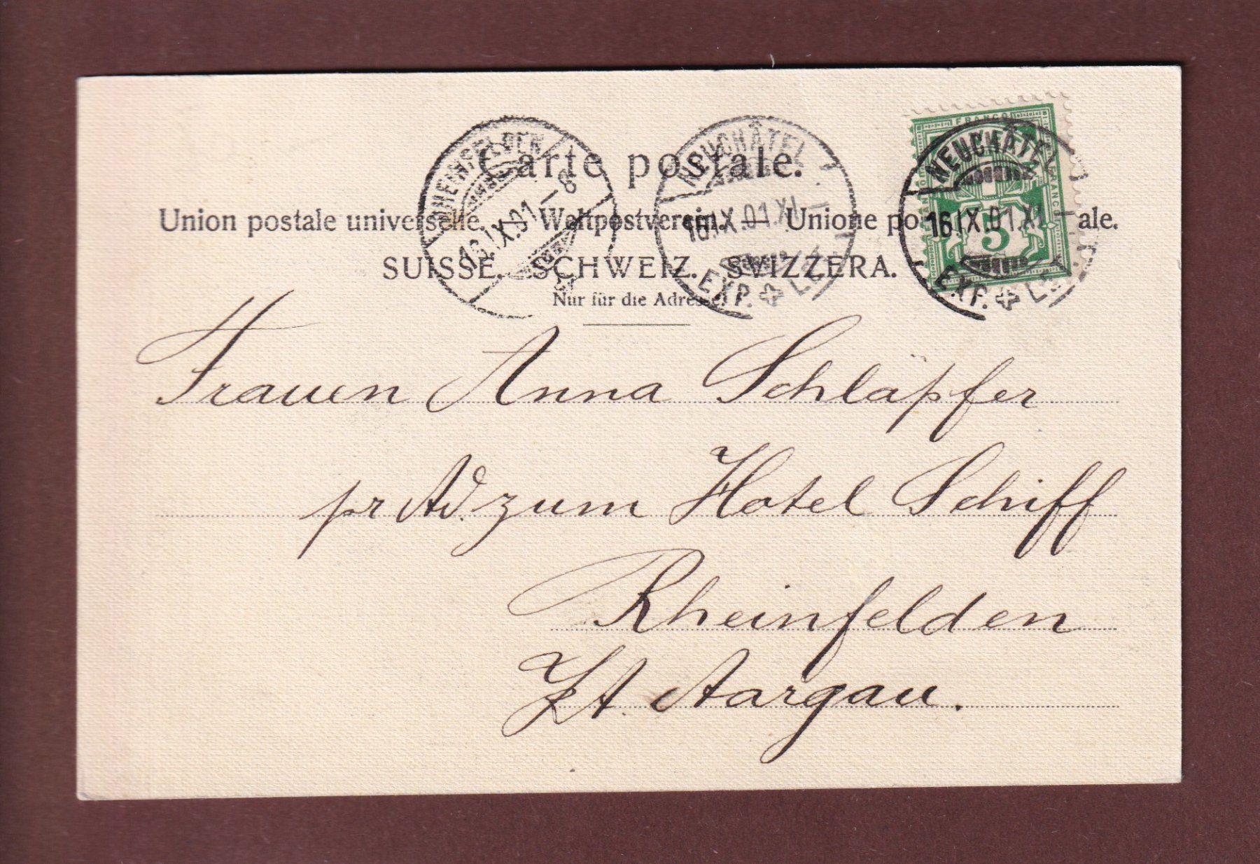 Cartoline postali: NEUCHÂTEL - Avenue du 1er Mars - Tram - 1901 – Usato da Pully venduto da nicecards 1