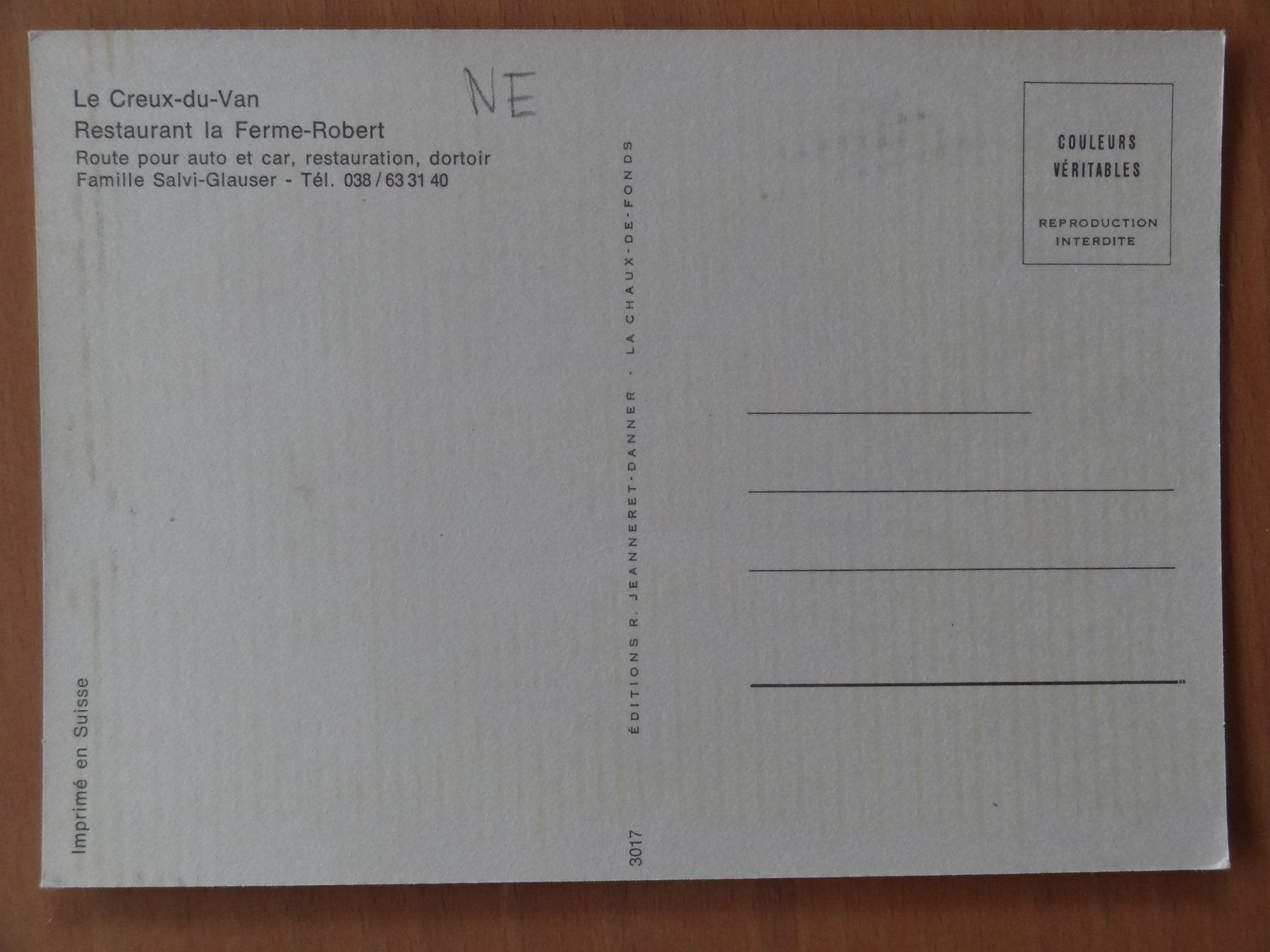 Cartoline postali: Le Creux-du-Van - NE - La Ferme Robert – Usato da St Léonard venduto da Riglin 1