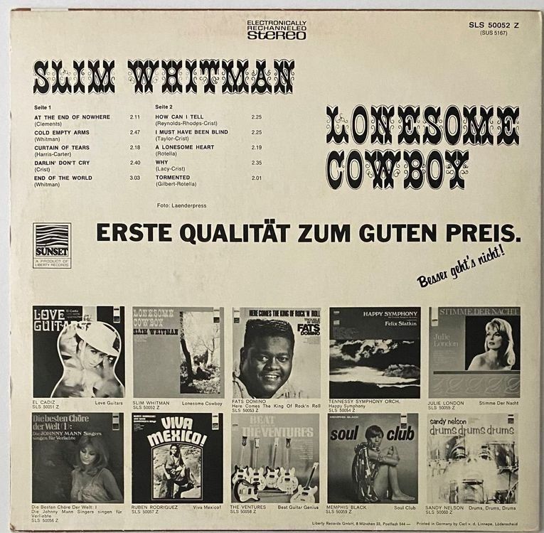 Dischi in vinile: Slim Whitman, Lonesome Cowboy – Usato da Flums venduto da Empe1 1