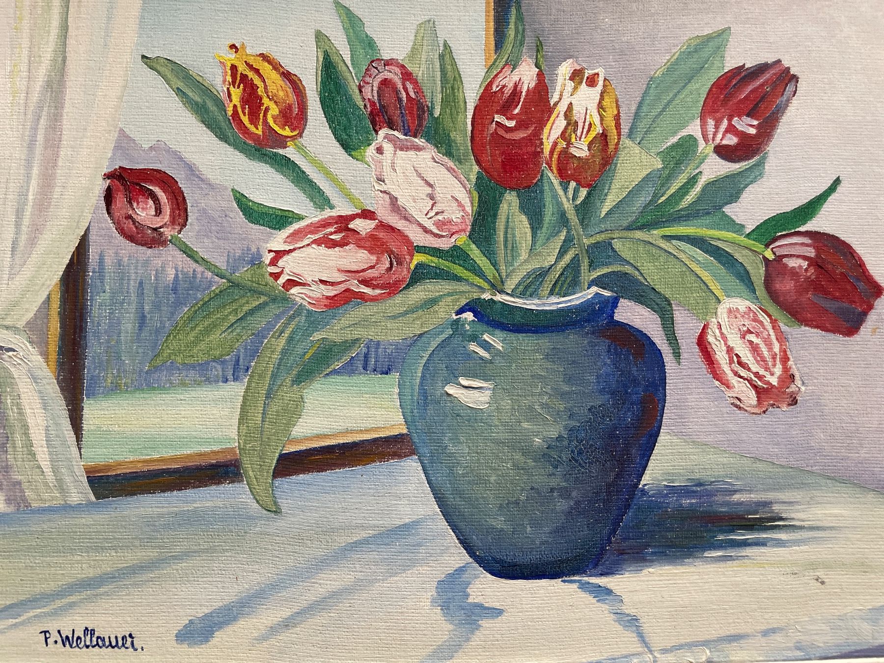 Dipinti: Ölbild mit Tulpen von P. Wellauer – Usato da Herisau venduto da mda_lzj9 1