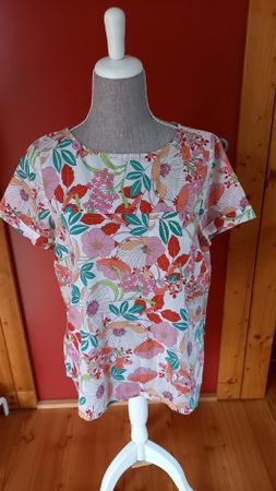 Esprit Bluse Blumenmuster Weiss Grösse 40 Damen Kurzarm