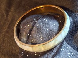 Messing Perlmutt Armreif Handgelenk Armband, Antik Gr. M-L