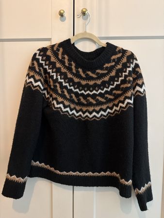 Only Fair Isle Sweater, Black Brown and White, Size M
