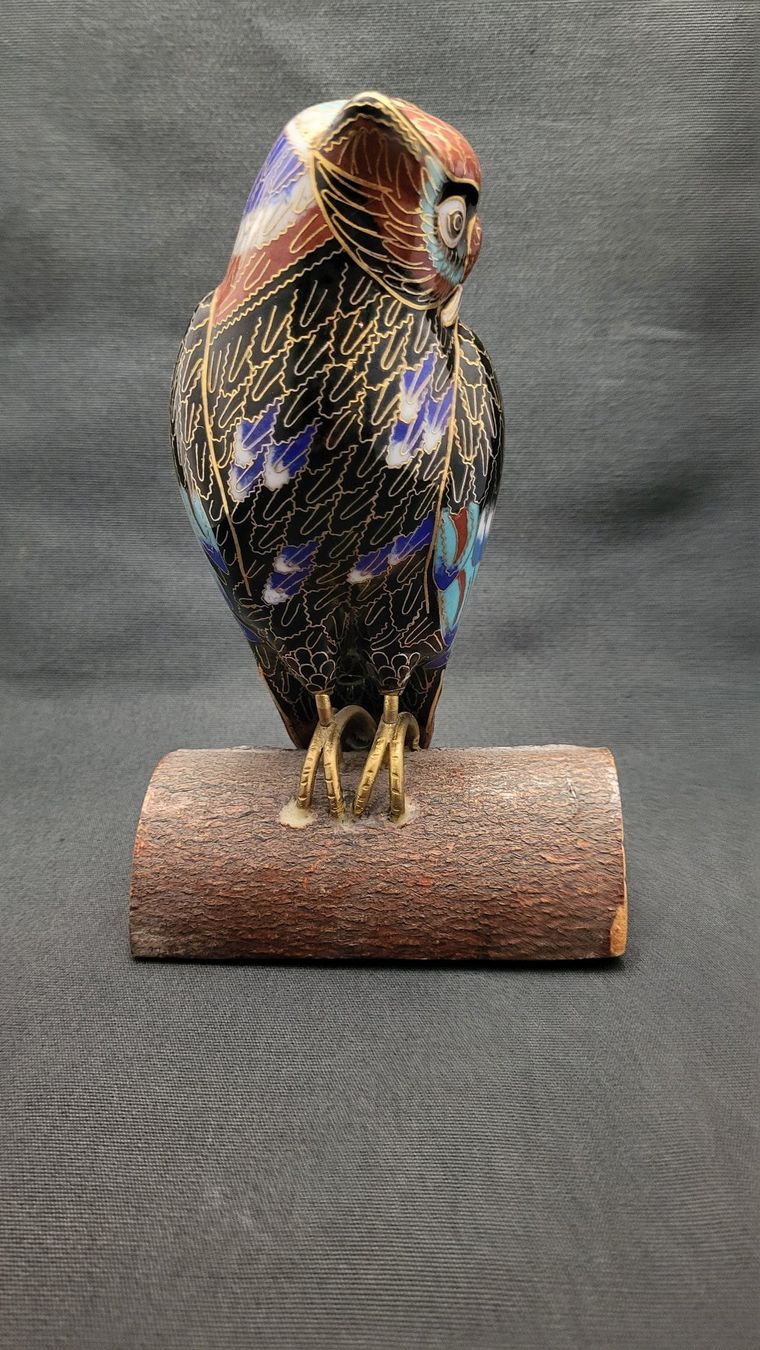 Figurines: Cloisonne-Eule auf Holzsockel – D'occasion à Basel par spinne02 2