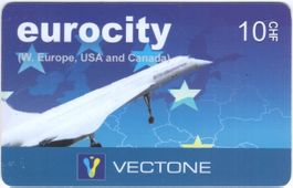 10 CHF eurocity - seltene Prepaid Telefonkarte mit Concorde