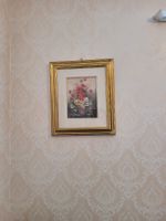 Bild mit Blumenstrauss und goldenem Rahmen guter Zustand