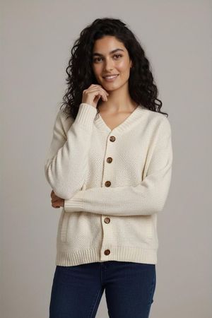 Walbusch Cremefarbener Strickcardigan mit Knopfleiste