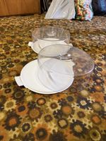 Tupperware cake carrier round white transparent set